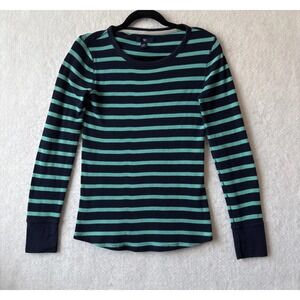 Gap Thermal Long Sleeve Navy Blue Green Top M Y2K Grunge Indie Sleaze Fitted
